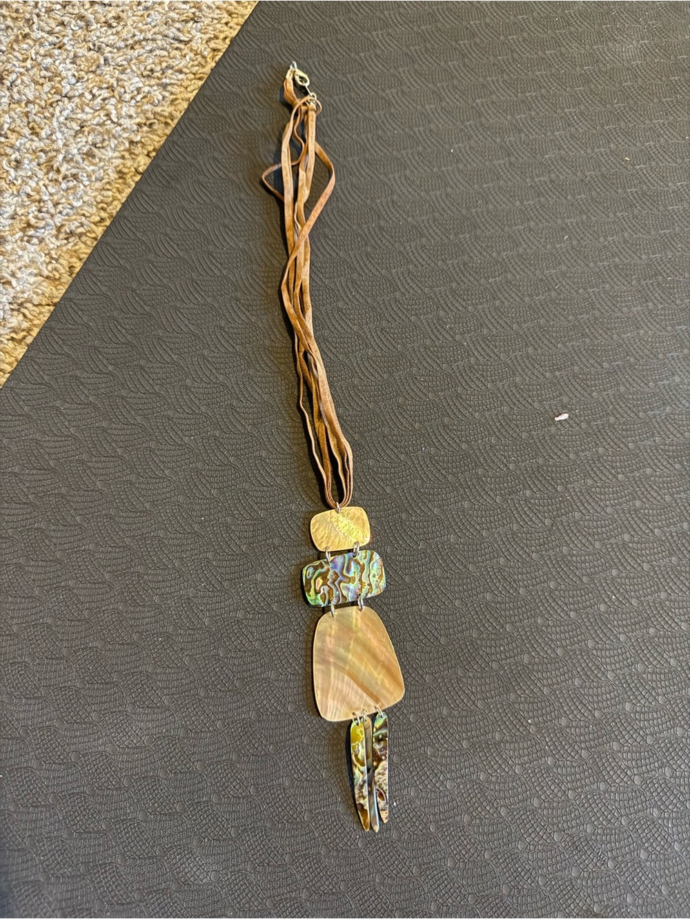 Boho Multi-Stone Pendant Necklace in Brown and Iridescent Tones 15